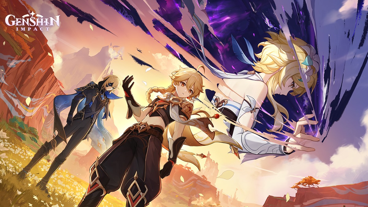 Key art of Version 5.7 of Genshin Impact with Aether and Lumine.