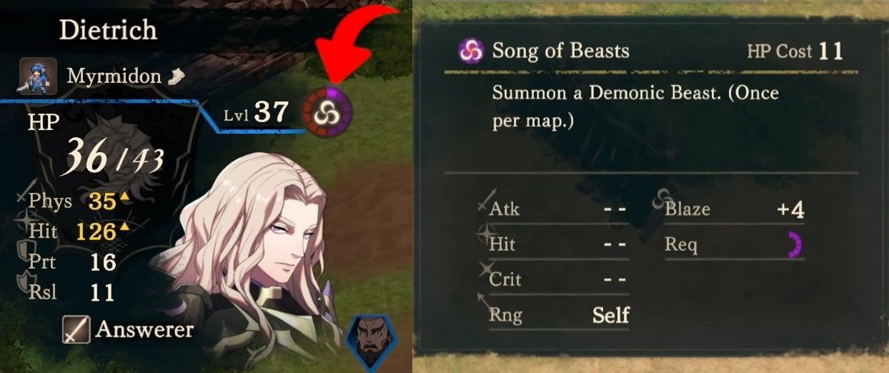 Blaze Arts charge up a Blaze gauge. Some Blaze Arts require the gauge to be at a certain level, as seen on the right side of the image.