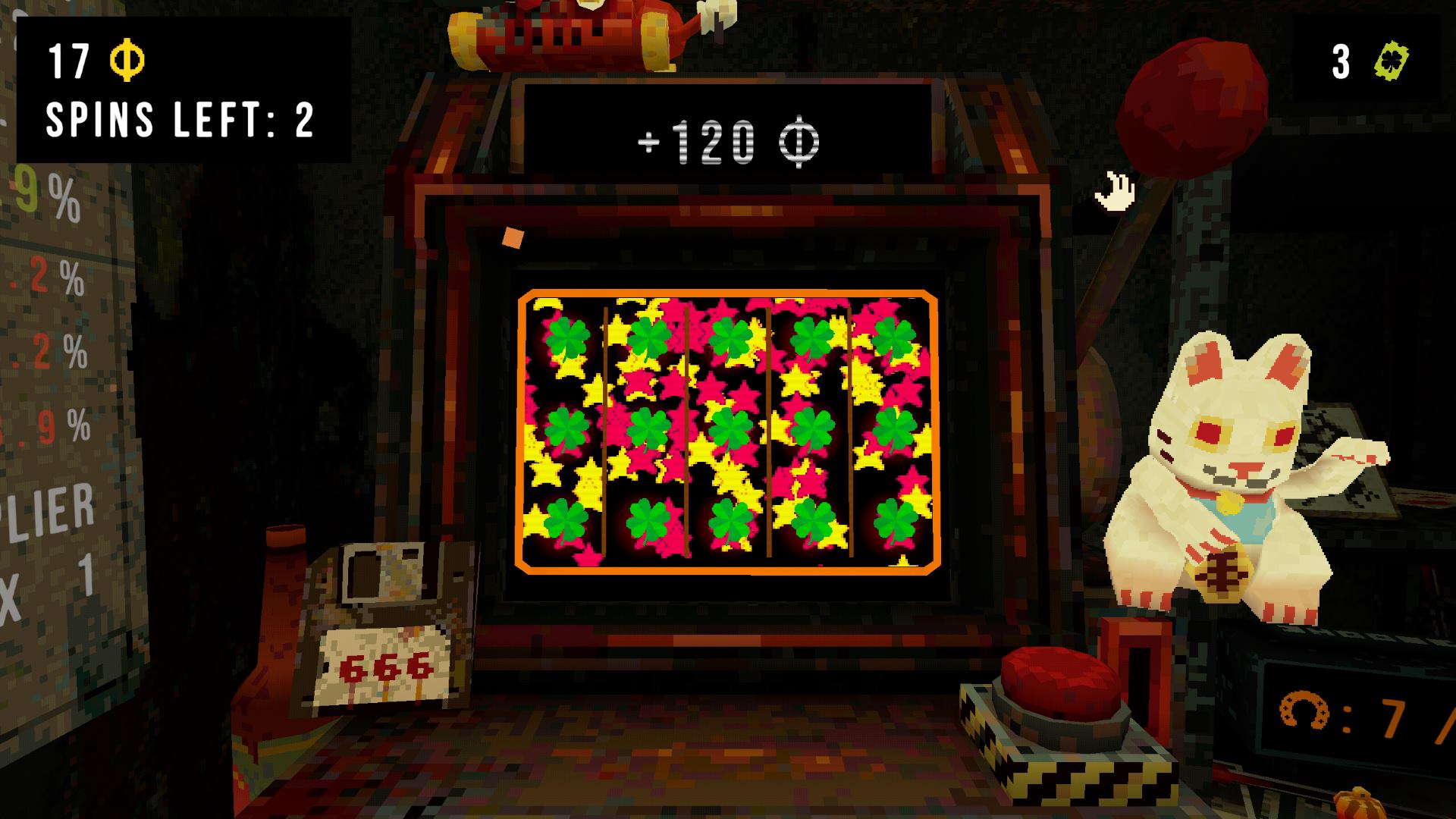The charms define the gameplay in CloverPit, balancing the slot machines more toward the player's favor.