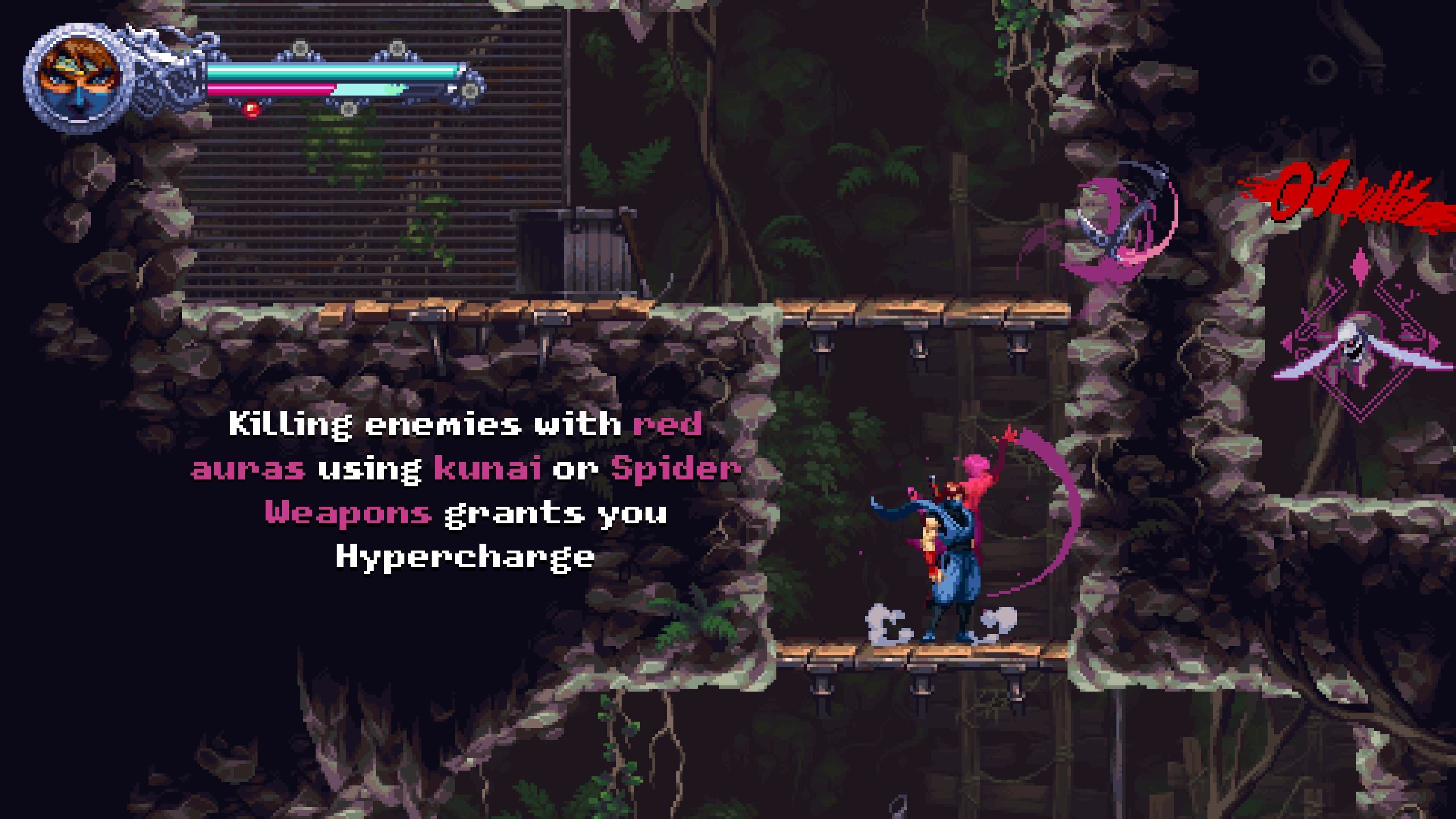 Kumori has access to unique attacks such as her kunai or Spider Weapons, which allow the player to hit enemies and obstacles from afar.