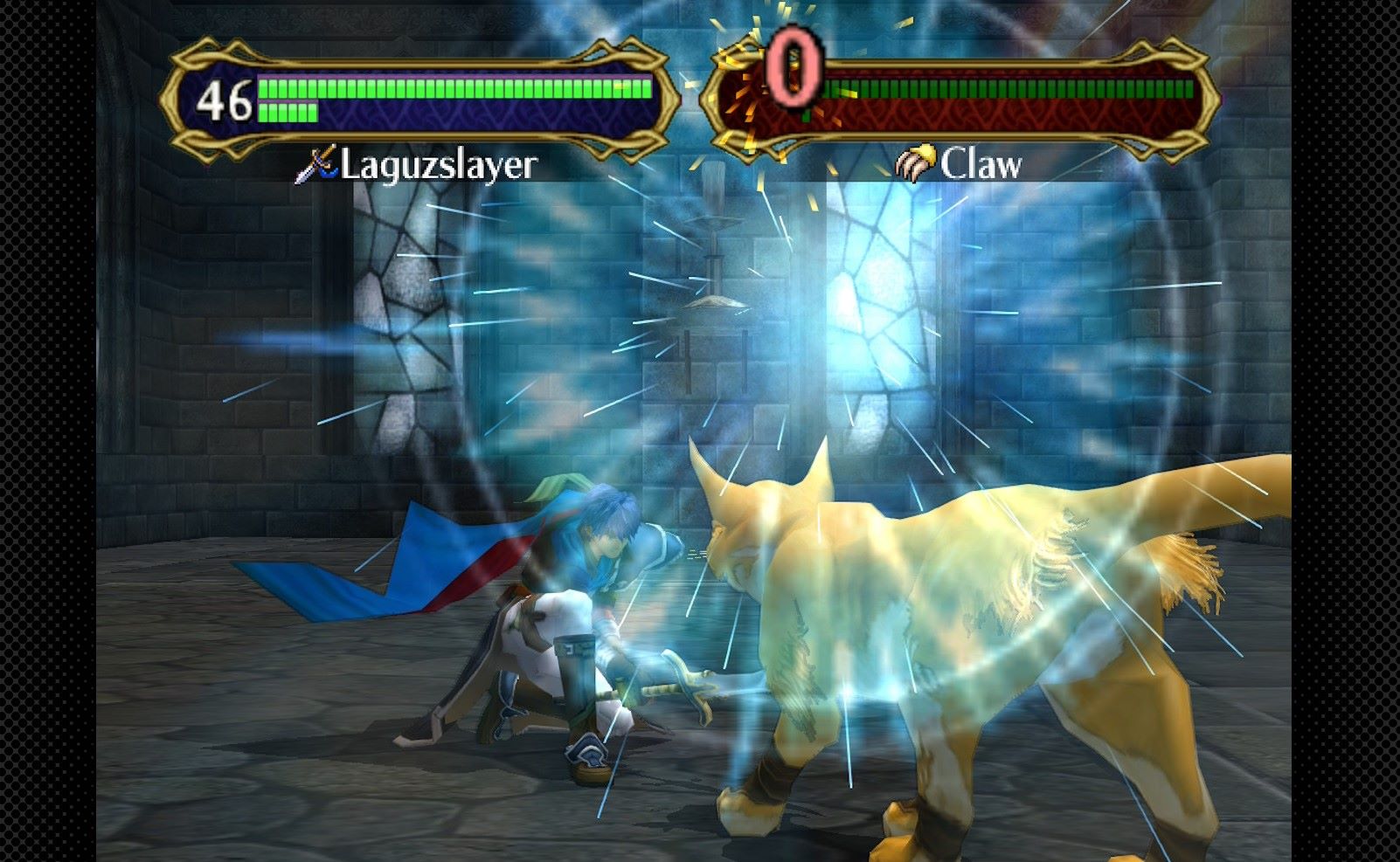 Ike using Aether on an enemy Laguz.