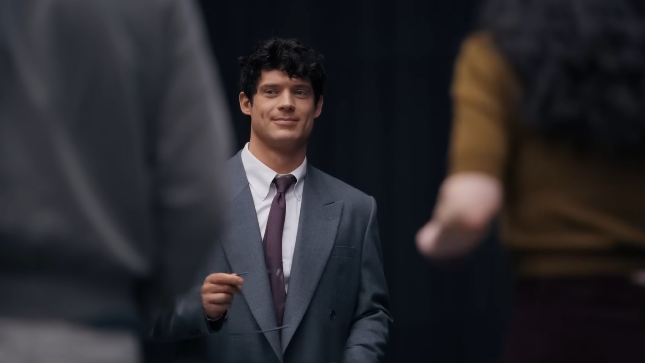 David Corenswet trying on what would ultimately be the outfit used for Clark Kent in the Superman movie.