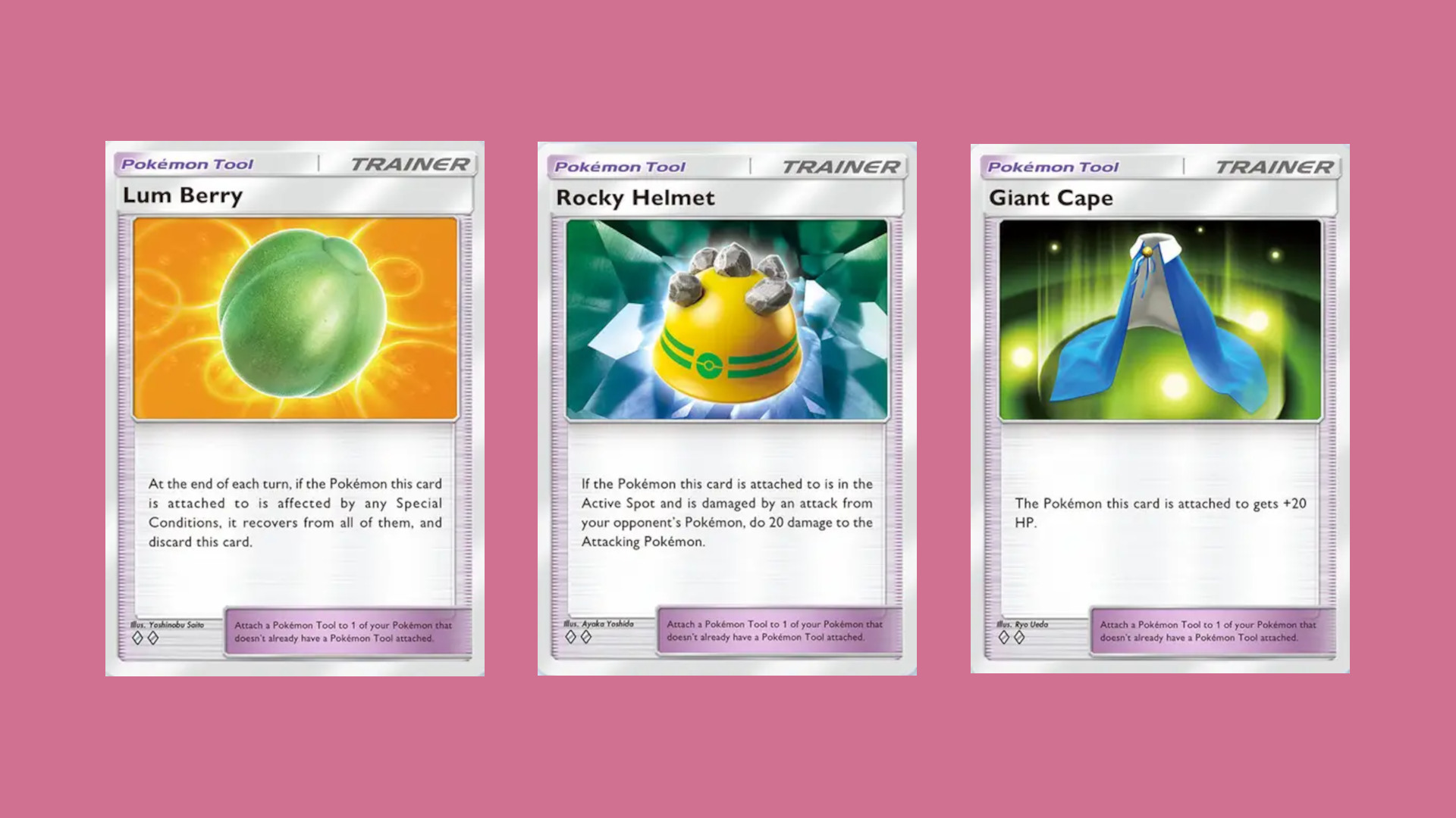 The Rocky Helmet, Giant Cape, and Lum Berry are just some of the new Pokemon Tool cards in Pokemon TCG Pocket.