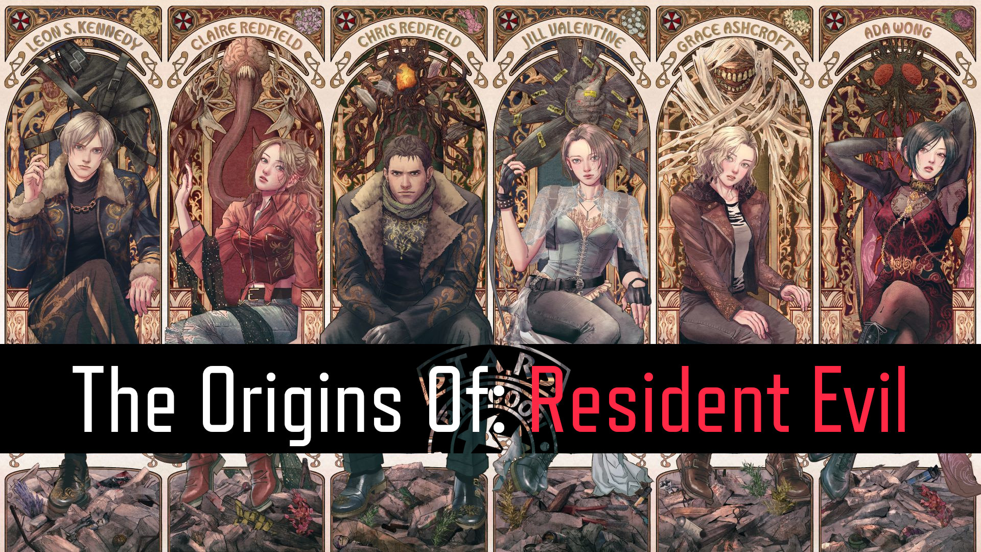 30th anniversary art for Resident Evil, depicting six different characters from the series’ history.