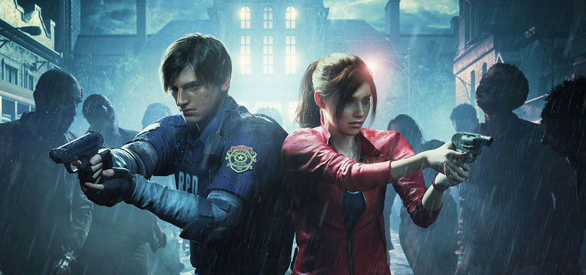 Leon and Claire Redfield side-by-side in key art for Resident Evil 2 Remake